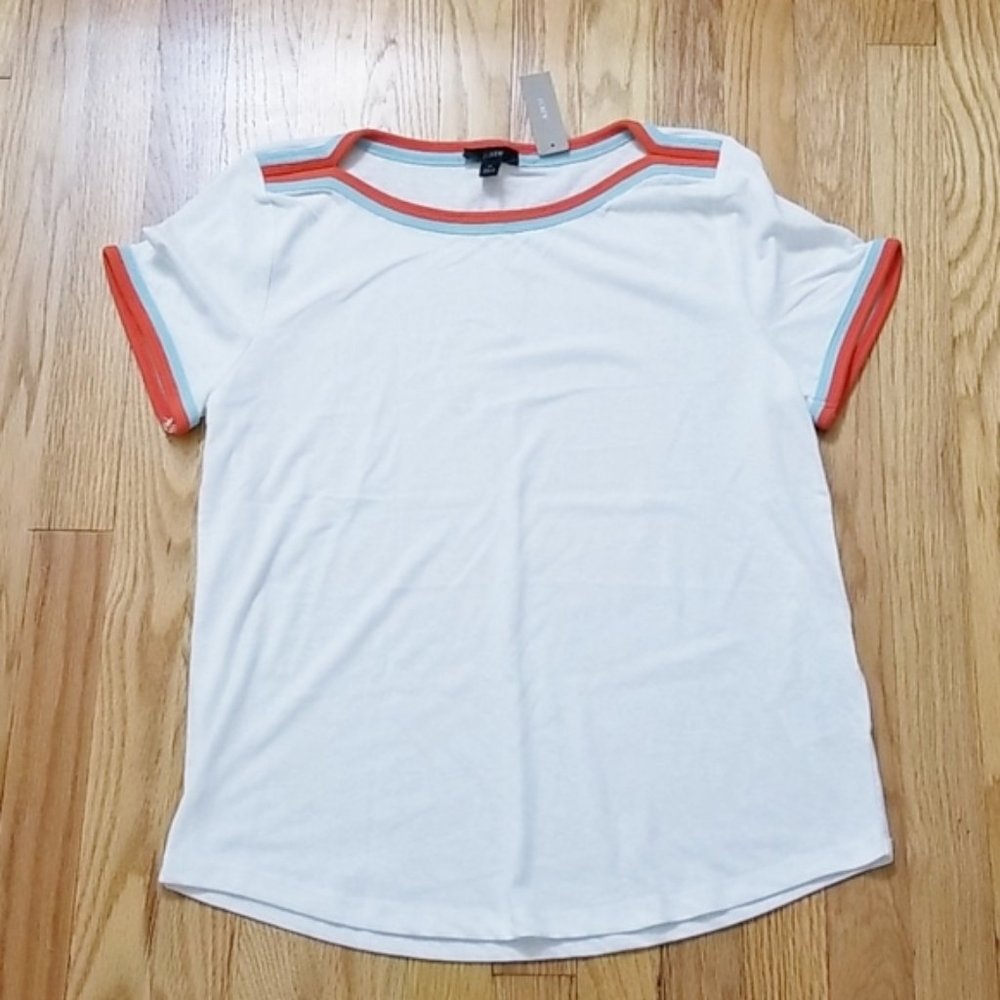 NEW J Crew Short Sleeve Pop Trim Tee Boatneck L NWT